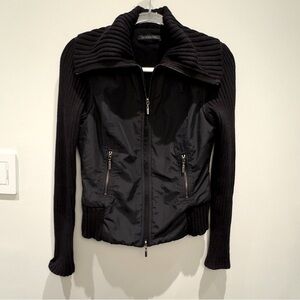 Elie Tahari Black Bomber Jacket with Ribbed Collar and Fitted Silhouette Size S
